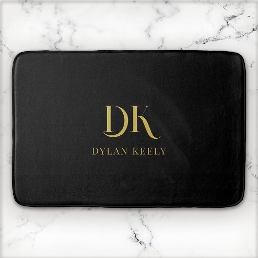 ミニマルエレガントリストモノグラムブラックスタイリッシュ金ゴールド バスマット