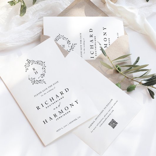 ミニマルエレガントリストモノグラムリーフ結婚リース セーブザデート