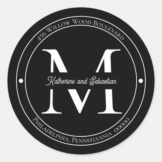 ミニマルエレガントリストモノグラム差出人住所シール ラウンドシール (正面)