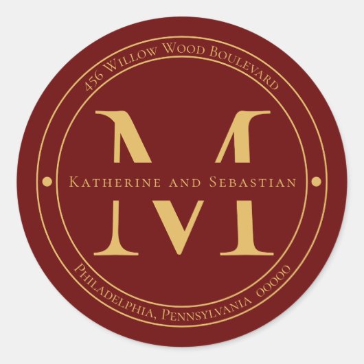 ミニマルエレガントリストモノグラム差出人住所シール ラウンドシール (正面)