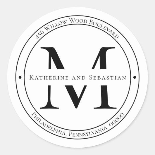 ミニマルエレガントリストモノグラム差出人住所シール ラウンドシール (正面)