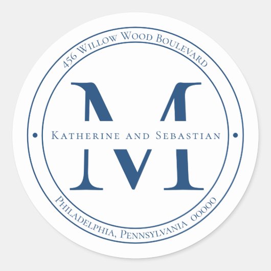 ミニマルエレガントリストモノグラム差出人住所シール ラウンドシール (正面)