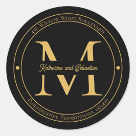 ミニマルエレガントリストモノグラム差出人住所シール ラウンドシール