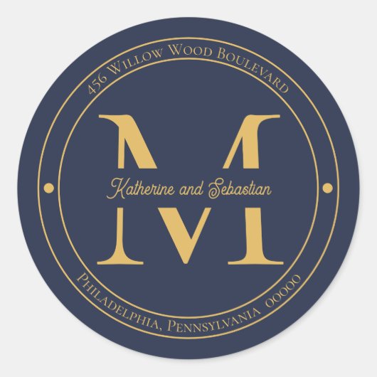 ミニマルエレガントリストモノグラム差出人住所シール ラウンドシール (正面)