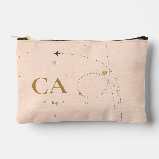 ミニマルエレガントリストモノグラム金ゴールドピーチピンク旅行 アクセサリーポーチ (正面)