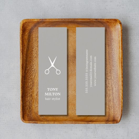 ミニマルエレガントリストライトグレー白ヘアスタイリスト スキニー名刺