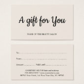 ミニマルエレガントリストライトベージュサロンギフトカード (正面&裏面)