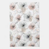 ミニマルエレガントリストラインアートフローラルパターン キッチンタオル (縦)