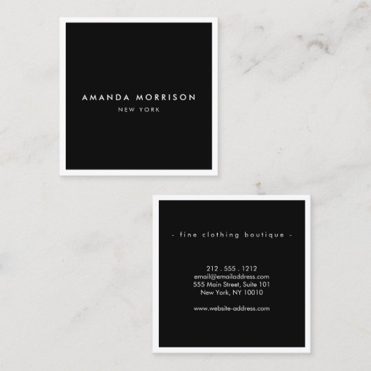 ミニマルエレガントリストラグジュアリーブティックブラック/ホワイト スクエア名刺 (正面/裏面)