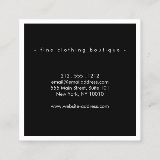 ミニマルエレガントリストラグジュアリーブティックブラック/ホワイト スクエア名刺 (裏面)