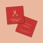 ミニマルエレガントリストレッドパステル鋏ヘアスタイリスト スクエア名刺