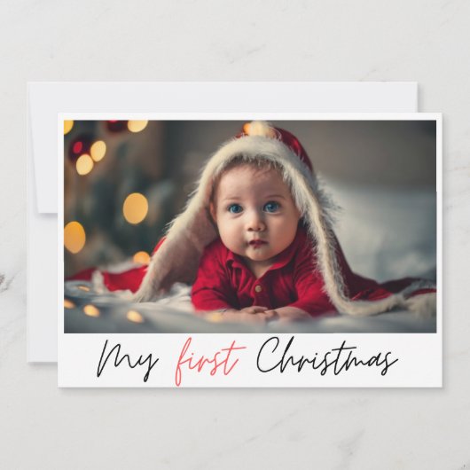 ミニマルエレガントリストレッドマイ初めてのクリスマスホリデイ シーズンカード (正面)
