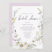 ミニマルエレガントリストワイルドフラワーブライダルシャワー 招待状 (正面/裏面)