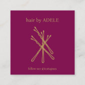 ミニマルエレガントリストワインレッドゴールデンヘアピンサロン スクエア名刺 (正面)