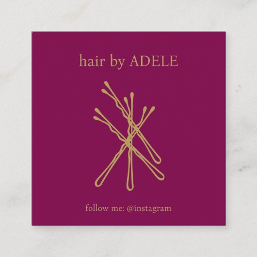 ミニマルエレガントリストワインレッドゴールデンヘアピンサロン スクエア名刺 (正面)