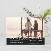 ミニマルエレガントリストワンフォトQRコード結婚s セーブザデート (スタンド正面)