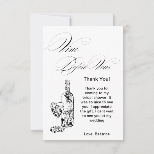 ミニマルエレガントリストヴィノウィーブーズブライダルシャワー サンキューカード (正面)