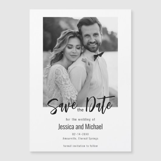 💍ミニマルエレガントリスト写真で日付を保存 マグネット招待状 (正面)