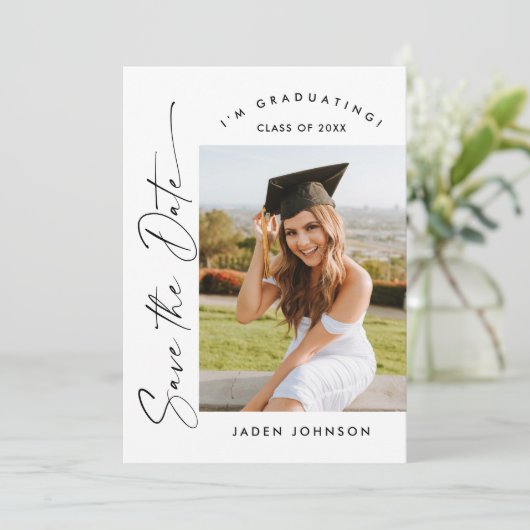 ミニマルエレガントリスト卒業パーティー写真QRコード セーブザデート (スタンド正面)