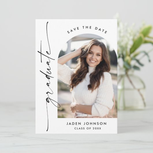 ミニマルエレガントリスト卒業パーティー写真QRコード セーブザデート (スタンド正面)