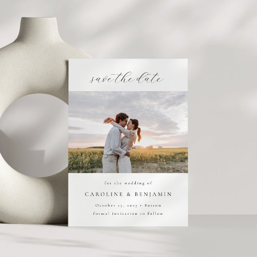 ミニマルエレガントリスト手書きスクリプトのワイド写真 セーブザデート