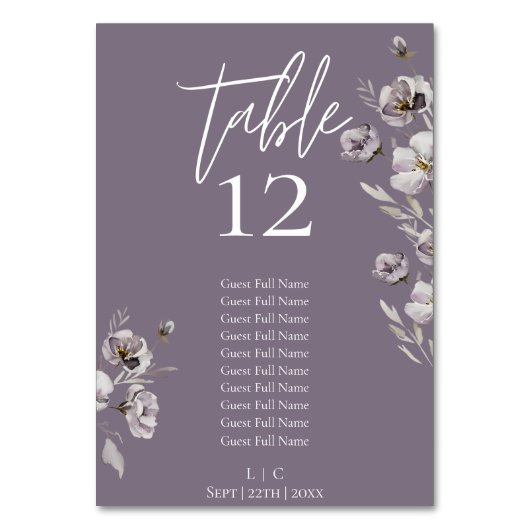 ミニマルエレガントリスト濃紫色の水彩10ゲスト テーブルナンバー (正面)