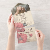 ミニマルエレガントリスト赤フローラポップQRコード写真 オールインワン招待状 (貼ってはがせる)