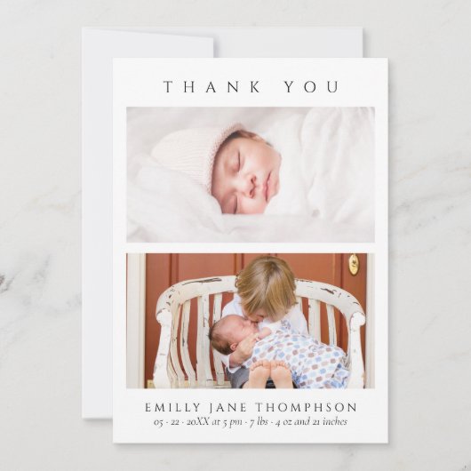 ミニマルエレガントリスト2枚の写真ベビーシャワー サンキューカード (正面)