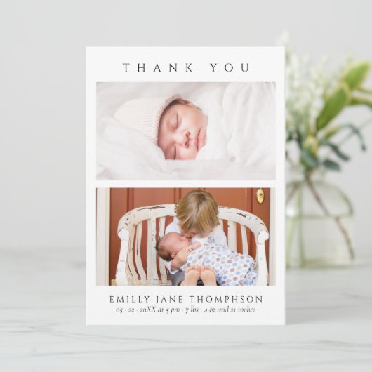 ミニマルエレガントリスト2枚の写真ベビーシャワー サンキューカード (スタンド正面)