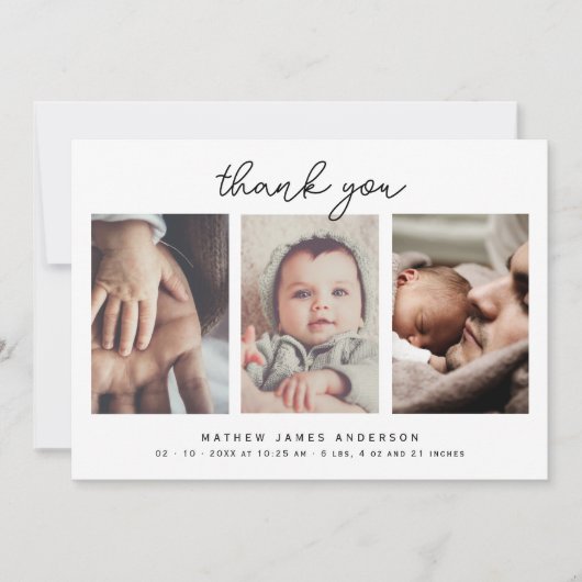 ミニマルエレガントリスト3枚の写真ありがとう赤ちゃんシャワー サンキューカード (正面)