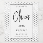 ミニマルエレガントリストB&W 40th Birthdayパーティースクリプト ワインラベル (シングルラベル)