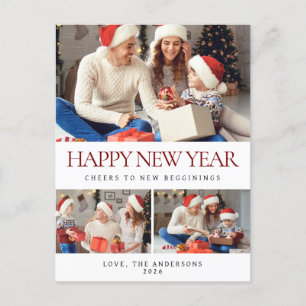 ミニマルエレガントリストHappy New Year Family 3写真 シーズンポストカード