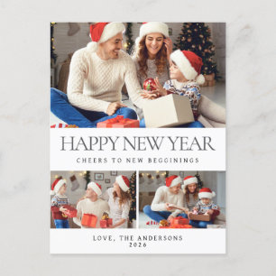 ミニマルエレガントリストHappy New Year Family 3写真 シーズンポストカード