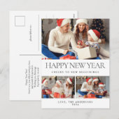 ミニマルエレガントリストHappy New Year Family 3写真 シーズンポストカード (正面/裏面)