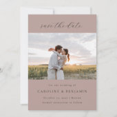 ミニマルエレガントリストMauveスクリプ結婚トの2枚の写真 セーブザデート (正面)