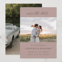 ミニマルエレガントリストMauveスクリプ結婚トの2枚の写真 セーブザデート