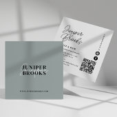 ミニマルエレガントリストSage Green QRコード スクエア名刺