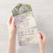 ミニマルエレガントヴィンテージスタイル薄紫写真 オールインワン招待状 (貼ってはがせる)