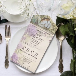 ミニマルエレガントヴィンテージスタイル薄紫写真 オールインワン招待状