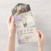 ミニマルエレガントヴィンテージ薄紫QRコード写真 オールインワン招待状 (貼ってはがせる)