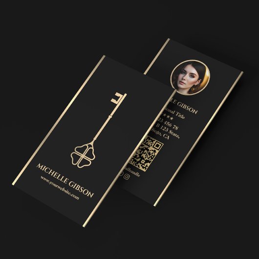 ミニマルエレガント不動産仲介業者写真モーゲージ鍵ブラック 名刺