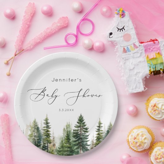 ミニマルエレガント主義の森の素朴な赤ちゃんシャワー ペーパープレート (パーティー)