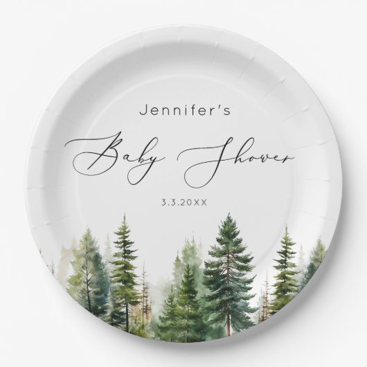 ミニマルエレガント主義の森の素朴な赤ちゃんシャワー ペーパープレート (正面)