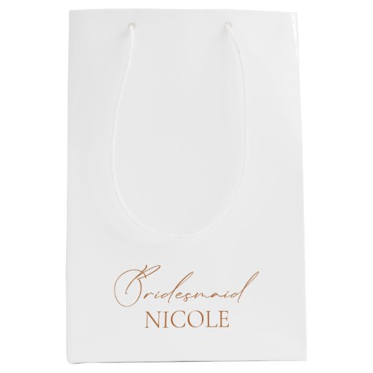 ミニマルエレガント主義の白の花嫁メイドの好意 ミディアムペーパーバッグ (正面)