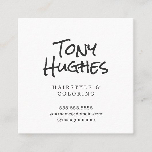 ミニマルエレガント主義の白髪の美容師 スクエア名刺 (正面)