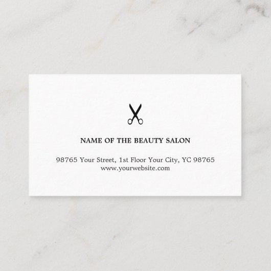 ミニマルエレガント主義の白黒の美容師 名刺 (裏面)