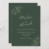 ミニマルエレガント主義ダークグリーン 招待状 (正面/裏面)