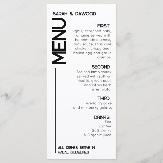 ミニマルエレガント主義ムスリムホワイトブラック結婚ズ メニュー (正面)