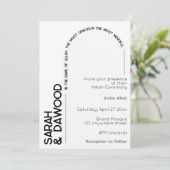 ミニマルエレガント主義ムスリムホワイトブラック結婚ズ 招待状 (スタンド正面)