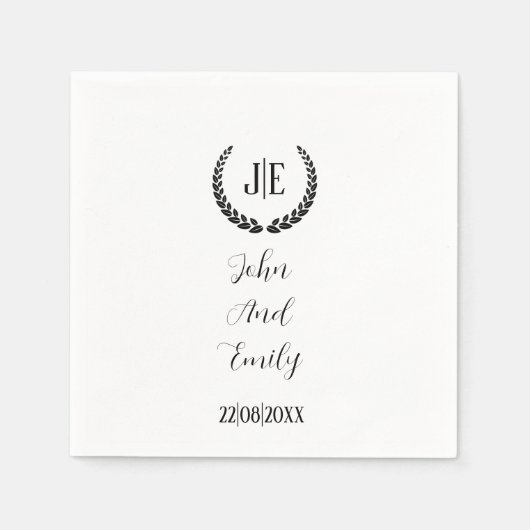 ミニマルエレガント主義モノグラム黒結婚白 スタンダードカクテルナプキン (正面)